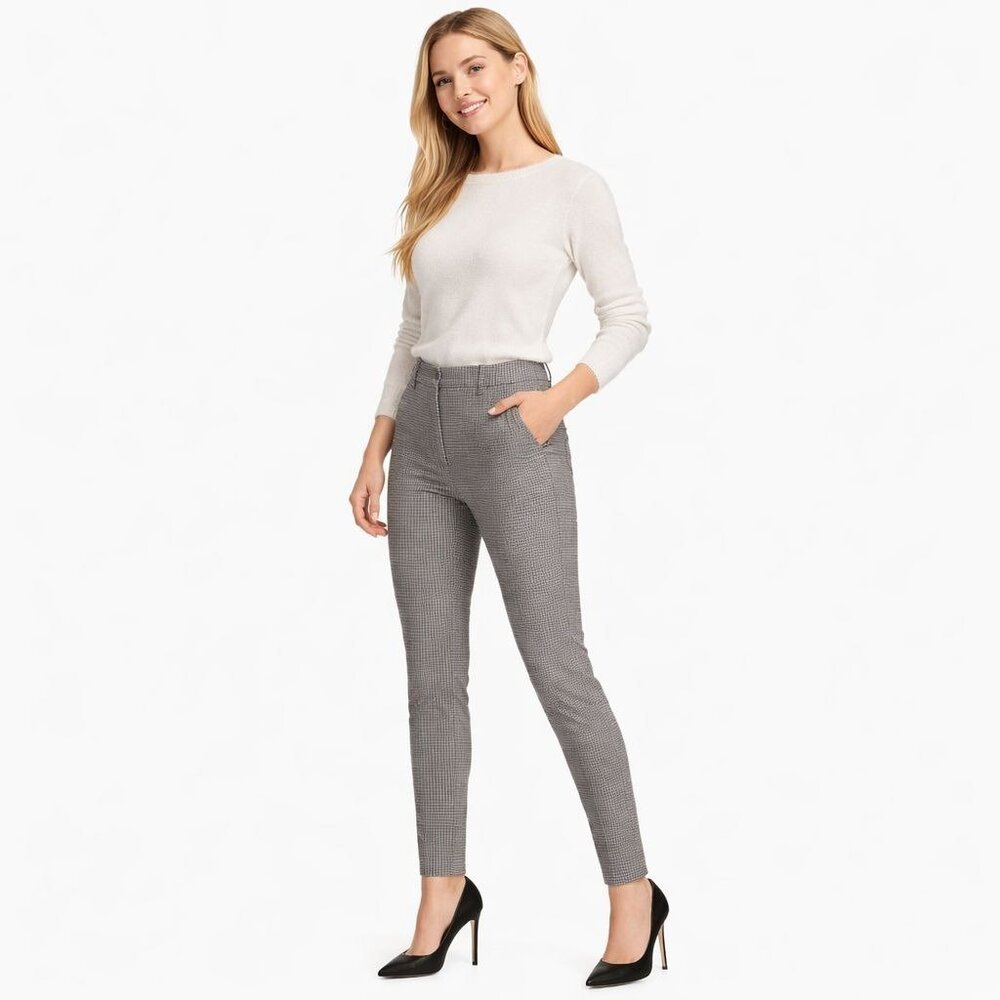 2/$30 ZARA Houndstooth Slim Fit Pants S Size 26 Black & White Polyester Blend